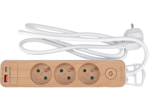 Przedłużacz z usb listwa zasilająca 3 gniazda z/u 1,4m imitacja drewna STHOR 72343