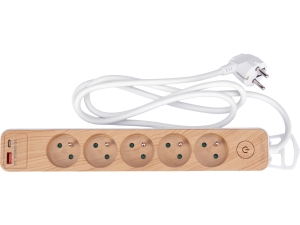 Przedłużacz z usb listwa zasilająca 5 gniazd z/u 1,4m imitacja drewna STHOR 72344