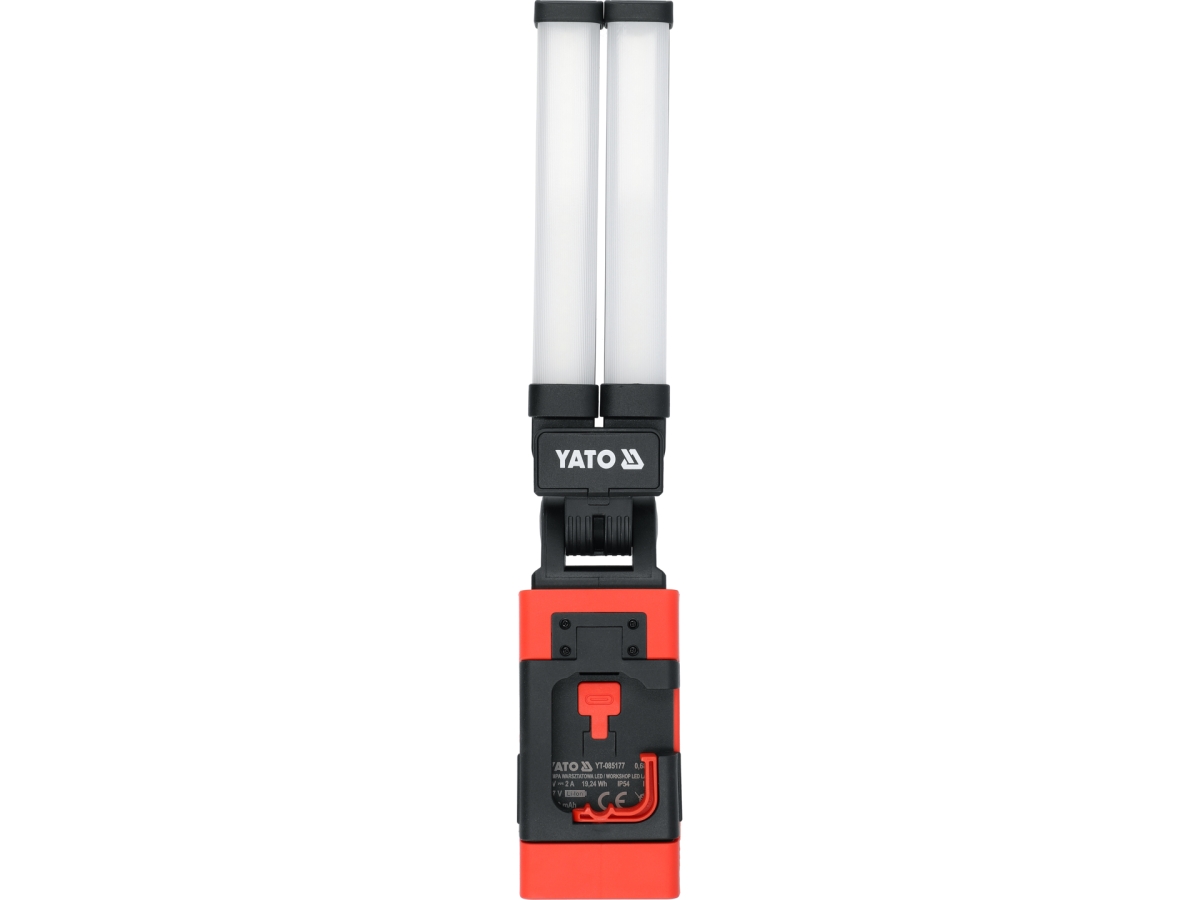 Lampa warsztatowa YATO 1200lm widok frontalny z bateriami YT-085177