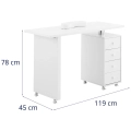 Biurko do manicure z wymiarami 119 x 45 x 78 cm, białe Physa 10040576