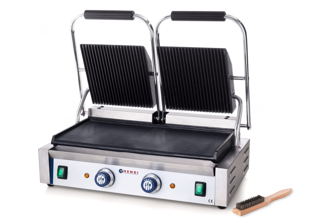 263808 Podwójny grill kontaktowy dolna płyta gładka, górne ryflowane