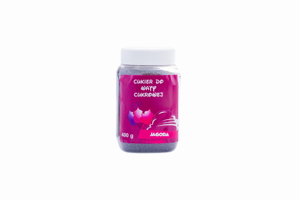 Cukier do waty cukrowej o smaku jagodowym w 400 g słoiku