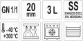 Oznaczenia GN 1/1, 20 mm, 3 L, stal nierdzewna, zakres temperatur i zmywarka YATO YG-00250