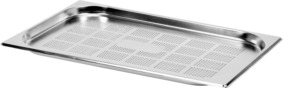 Perforowana taca gastronomiczna GN 1/1 ze stali nierdzewnej, widok z ukosa YATO YG-00340