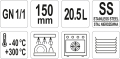 Parametry pojemnika GN 1/1: 150 mm, 20,5 l, zakres temperatur i zmywarka YATO YG-00344