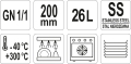 Oznaczenia pojemnika GN 1/1 200 mm 26 l, stal nierdzewna, zakres temperatur YATO YG-00345