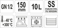 Oznaczenia pojemnika GN 1/2: wymiary 150 mm, pojemność 10 l, stal nierdzewna YATO YG-00357