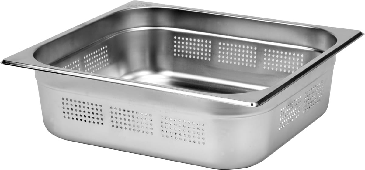 Pojemnik perforowany GN 2/3 ze stali nierdzewnej, widok z boku YATO YG-00361