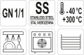 Oznaczenia pojemnika GN 1/1 ze stali nierdzewnej, zakres temperatur YATO YG-00370