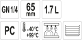 Oznaczenia pojemnika GN 1/4, wysokość 65 mm, 1,7 L, PC YATO YG-00419