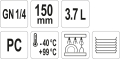 Oznaczenia pojemnika GN 1/4 150 mm 3,7 l PC, zakres temperatur i mycie w zmywarce YATO YG-00421