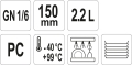 Oznaczenia GN 1/6, 150 mm, 2,2 L, PC, zakres temperatur i zmywarka YATO YG-00427