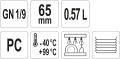 Pojemnik GN 1/9 wysokość 65 mm pojemność 0,57 L zakres temperatur oznaczenia YATO YG-00430