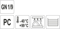 Oznaczenia GN 1/9, PC, zakres temperatur od -40 do +99 stopni i mycie w zmywarce YATO YG-00439