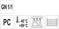 Oznaczenia GN 1/1, PC, zakres temperatur od -40 do +99 stopni, zmywarka YATO YG-00460