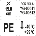 Oznaczenia pokrywki średnica 19 cm PE od -40 do 99 stopni YATO YG-00519