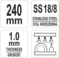 Szczypce uniwersalne do serwowania 240 mm, oznaczenia stali nierdzewnej i grubości 1,0 mm YATO YG-02750