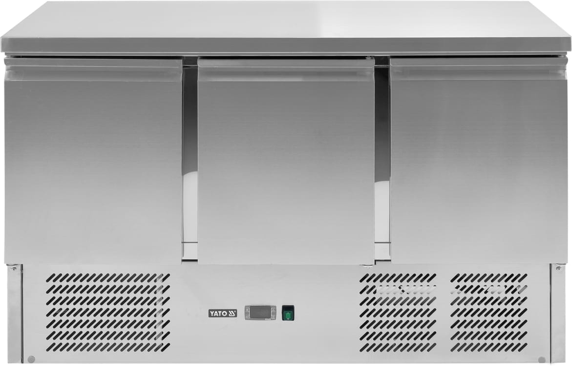 yg-05300 Stół chłodniczy 3-drzwiowy z półkami w standardzie GN 1/1