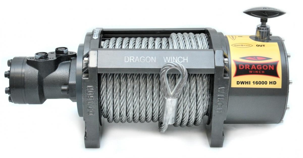 Wyciągarka hydrauliczna z liną stalową, widok z przodu DRAGON WINCH