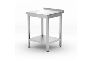 Stół gastronomiczny przyścienny 60x60x85cm z półką i rantem, skręcany | 817223