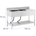 10013158 Zlewozmywak Wymiary Szerokość 140 cm, głębokość 60 cm, wysokość 97 cm.