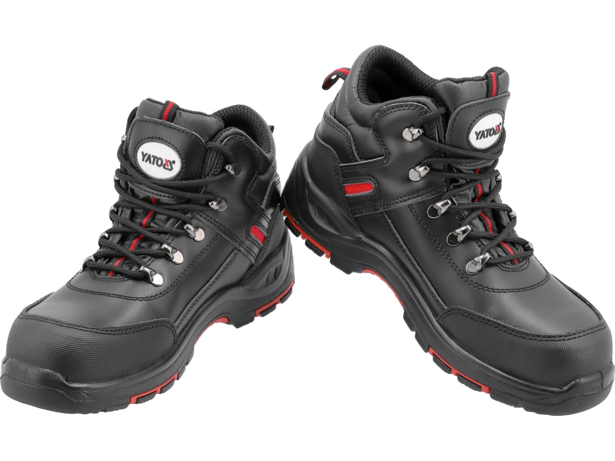 Buty robocze YATO Paran S3 czarne z czerwonymi akcentami para z boku YT-80655
