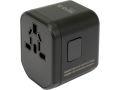 Adapter podróżny czarny widok z przodu z przyciskiem bocznym YATO YT-81300