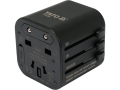 Adapter podróżny uniwersalny czarny widok z tyłu z gniazdem bezpiecznikiem i oznaczeniami EU UK USA/AUS YATO YT-81302