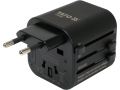 Adapter podróżny uniwersalny czarny z wysuniętymi bolcami europejskimi widok z przodu YATO YT-81302