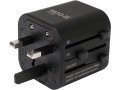 Adapter podróżny czarny z wysuniętymi bolcami brytyjskimi trzypinowymi widok z boku YATO YT-81302