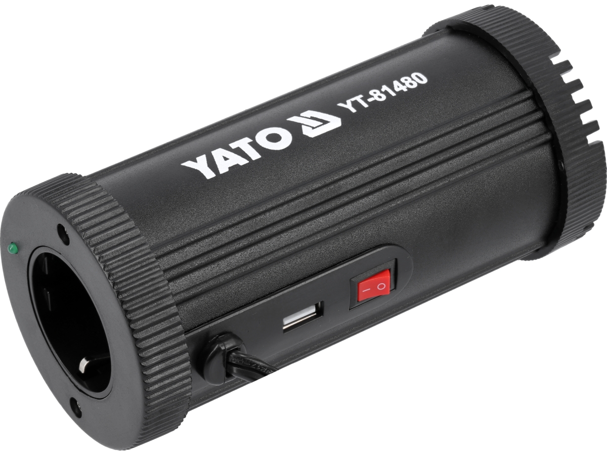 Przetwornica napięcia samochodowa 12V na 230V czarna z gniazdem i portem USB YATO YT-81480
