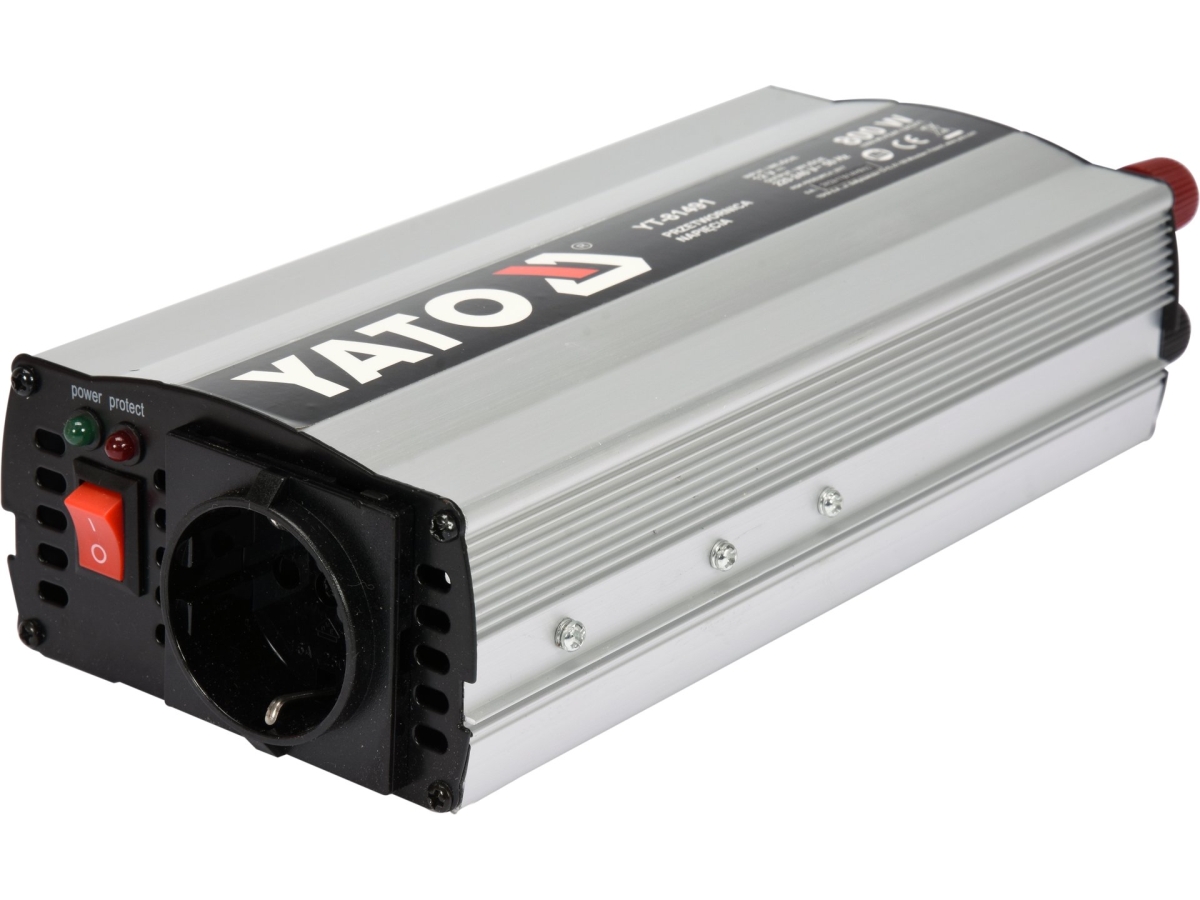 Przetwornica napięcia samochodowa 12V na 230V srebrna obudowa z gniazdem YATO YT-81491