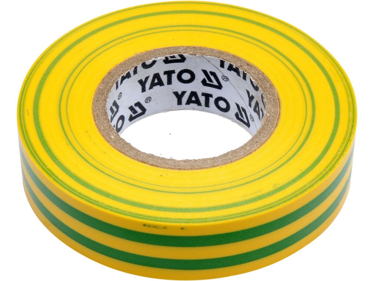 Taśma izolacyjna PVC żółto-zielona na szpuli, widok z przodu YATO YT-81593
