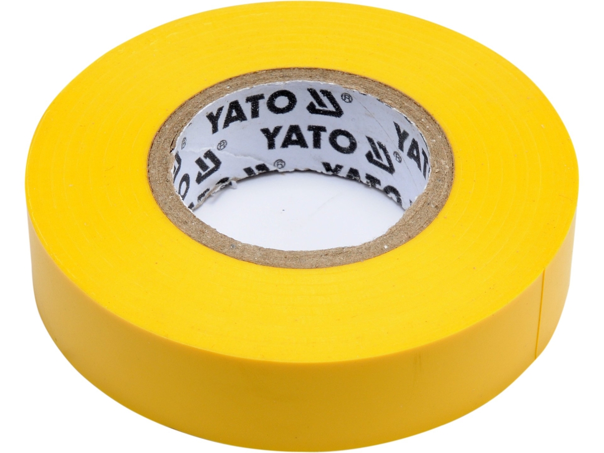 Taśma elektroizolacyjna PVC żółta zwinięta w rolkę, widok z boku YATO YT-81594