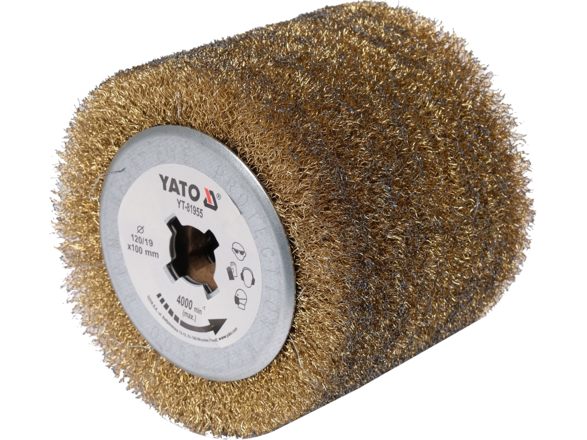 Szczotka druciana do satyniarki YATO cylindryczna mosiężna 120x100 mm YT-81955