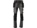 Spodnie monterskie jeans szare z czarnymi kieszeniami na narzędzia przód YATO YT-79065