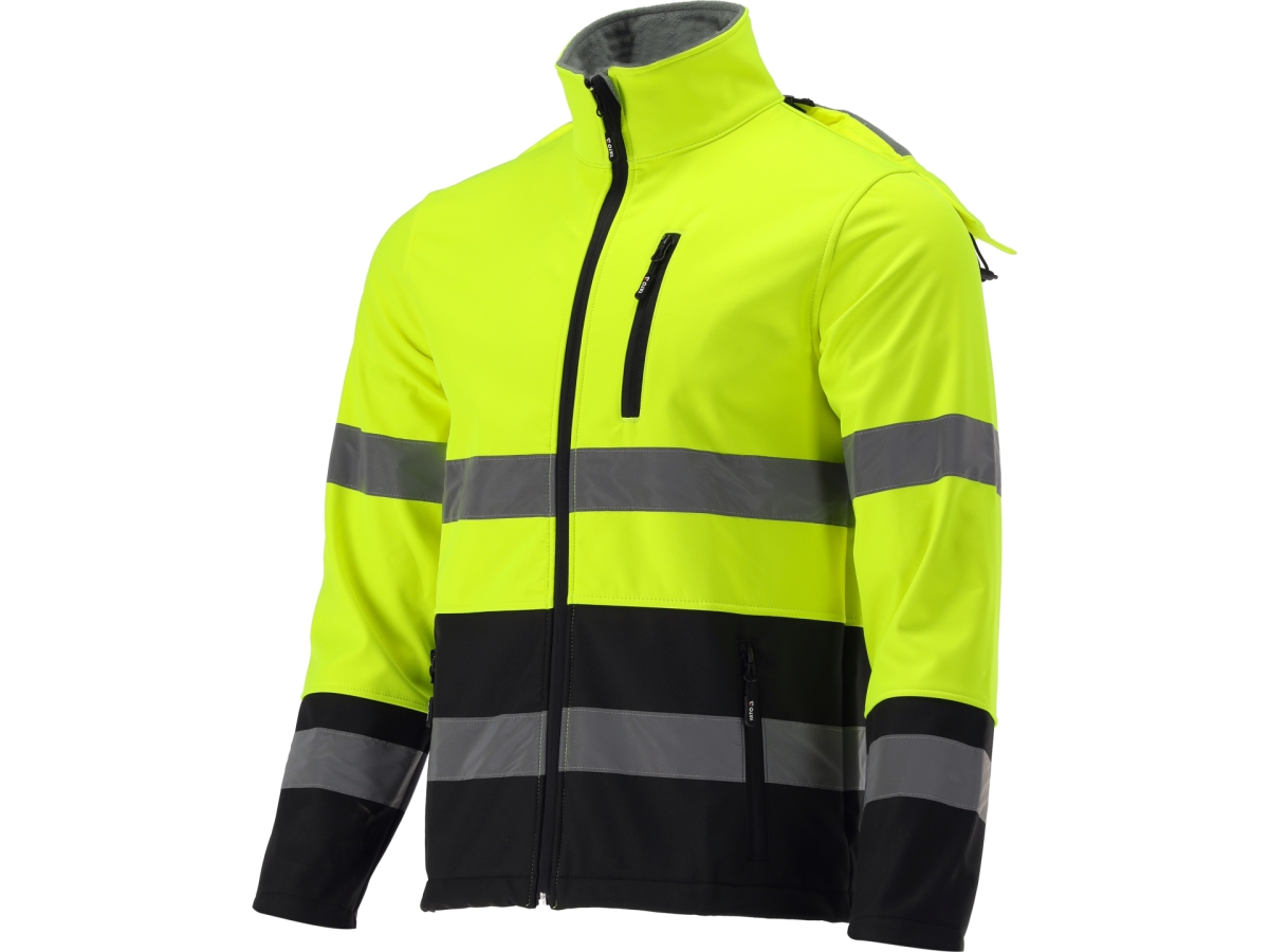Kurtka softshell ostrzegawcza żółto-czarna z odblaskami, widok z przodu YATO YT-79394
