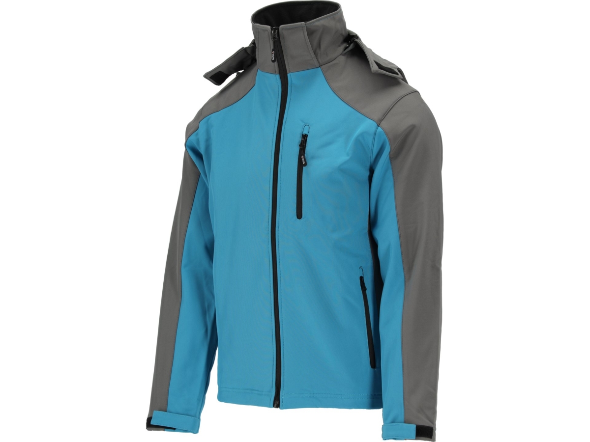 Kurtka softshell niebieska z szarymi wstawkami i kapturem, widok z boku YATO YT-79561