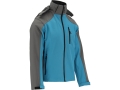 Kurtka softshell niebieska z szarymi rękawami, widok z boku, kaptur odpięty YATO YT-79563