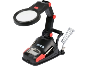 Uchwyt trzecia ręka YATO z lupą podświetlaną led x3 i x4 5 obrotowy YT-73861