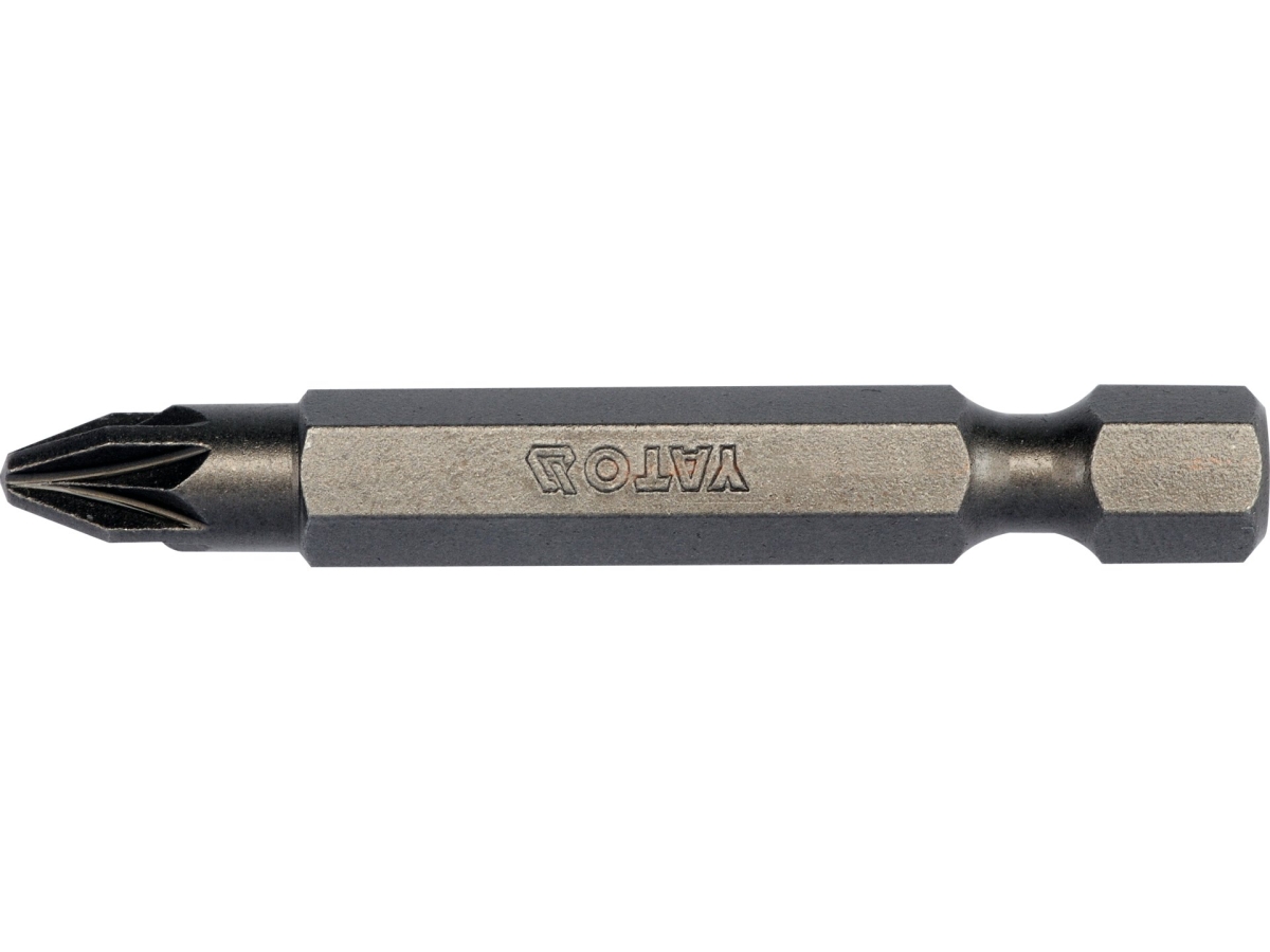 Bit pozidriv PZ2 o długości 50 mm z sześciokątnym trzonem 1/4 cala, stal szara YATO YT-78155