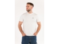 Biały T-shirt robota na mężczyźnie, widok z przodu, niebieskie jeansy YATO YT-78426