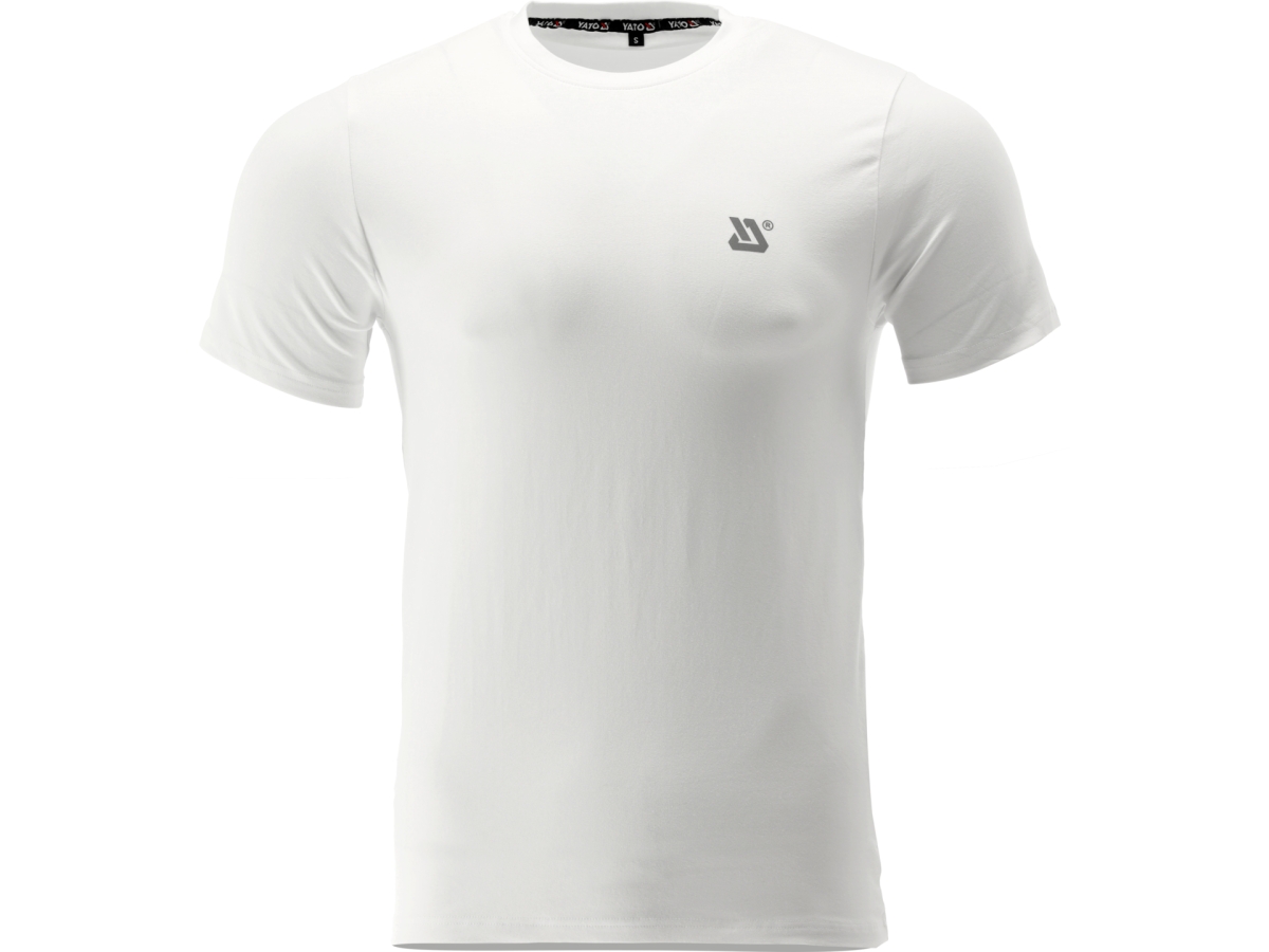 T-shirt roboczy biały z krótkim rękawem, widok z przodu, mały szary logotyp na piersi YATO YT-78427