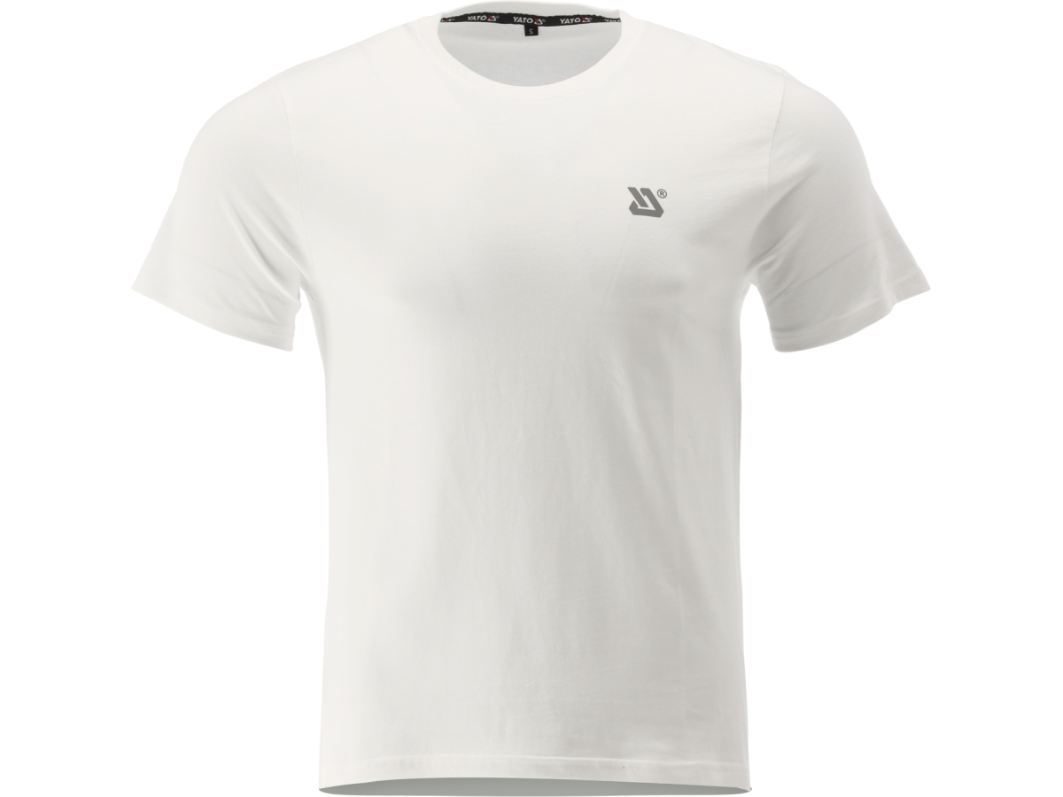 T-shirt męski biały z krótkim rękawem, widok z przodu, mały nadruk logo na piersi YATO YT-78481