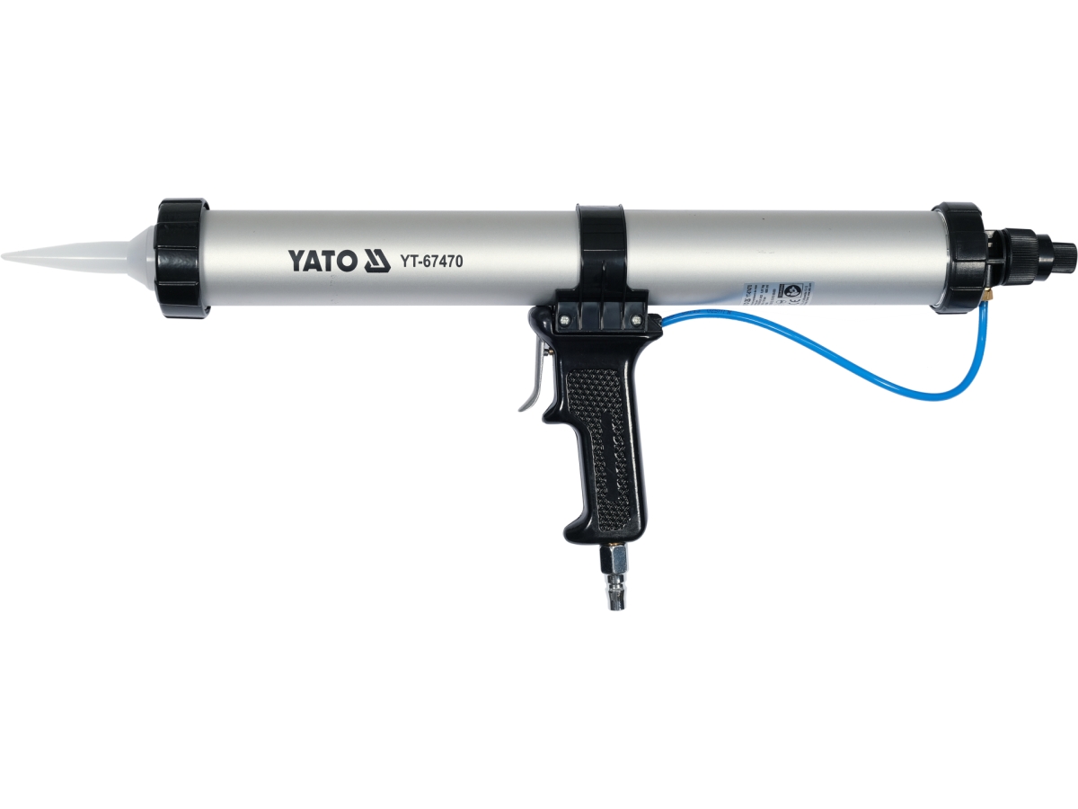 Wyciskacz pneumatyczny do mas, aluminiowy korpus, czarny uchwyt, niebieski wąż YATO YT-67470