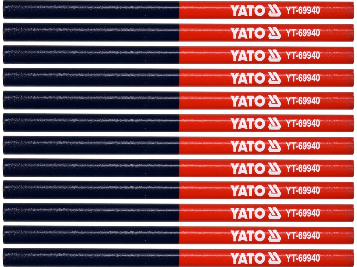 Ołówki stolarskie czerwono niebieskie 12 szt. zestaw do drewna YATO YT-69940