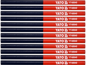 Ołówki techniczne stolarskie YATO 12 szt. czerwono niebieskie do drewna YT-69940