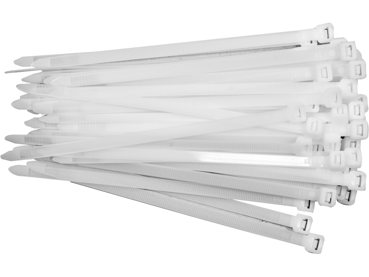 Opaski kablowe zaciskowe białe w pęczku, plastikowe, z bliska YATO YT-70630