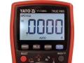 Wyświetlacz LCD multimetru z przyciskami RANGE i REL, zbliżenie YATO YT-730893