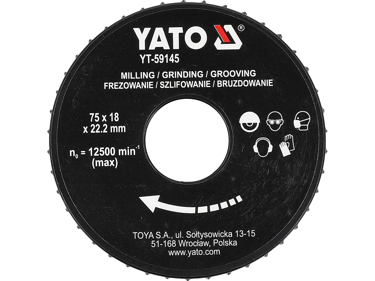 Tarcza tarnik do drewna 75 mm widok z przodu z oznaczeniami YATO YT-59145